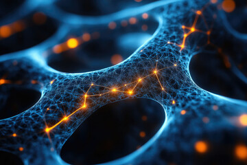 Aufkleber - Abstract digital network, glowing nodes interconnected, forming a complex web-like structure.