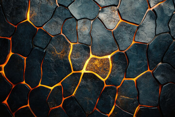 Poster - Glowing lava cracks through dark, irregular stone pattern, creating a dramatic texture.