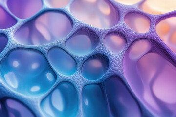 Poster - Abstract image of a network of interconnected, translucent, biomorphic shapes in vibrant purple and blue hues.