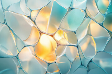 Poster - Abstract image of interconnected, translucent cells with a warm, golden light source.