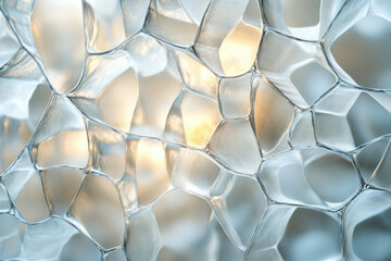 Poster - Abstract image of interconnected, translucent, and irregularly shaped cells with a soft, warm light background.