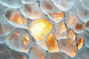Poster - Abstract image of translucent, rounded shapes with warm golden light illuminating from within.