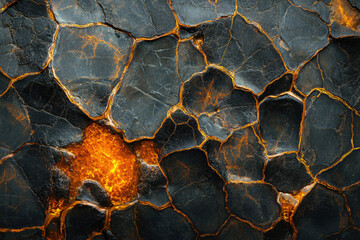 Poster - Cracked dark rock surface reveals glowing orange lava underneath, a fiery volcanic texture.