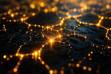Aufkleber - Abstract digital network, glowing nodes connected by lines on a dark background.  Represents technology and connectivity.