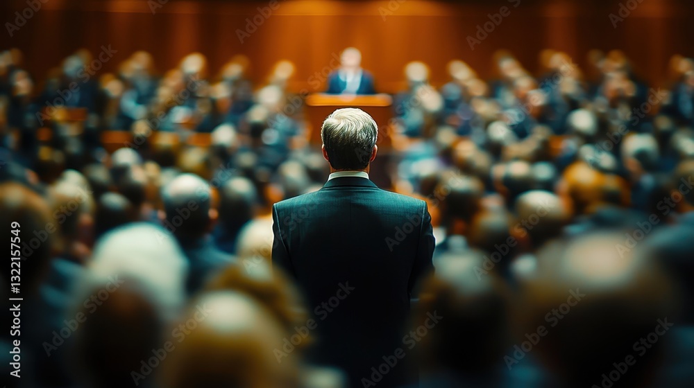 Political speech addressing key issues conference hall event photo ...