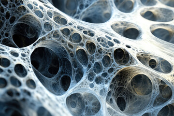 Aufkleber - Abstract 3D render of a complex network with interconnected cavities resembling a spiderweb or porous structure.
