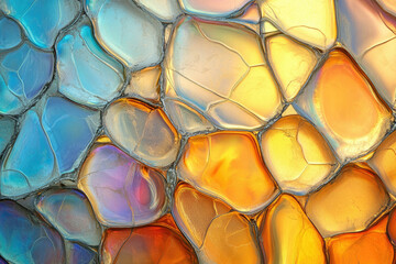 Poster - Abstract image of colorful, iridescent, pebble-like shapes interlocked together, creating a mosaic-like pattern.