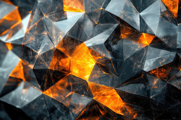 Aufkleber - Abstract fiery geometric structure with sharp, angular facets glowing from within.