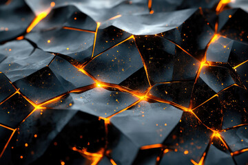 Aufkleber - Abstract digital art depicting fractured, glowing dark geometric shapes, resembling molten rock or a shattered crystal.
