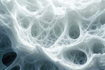 Poster - Abstract 3D rendering of a complex network of interconnected threads, resembling a spiderweb or neural network.