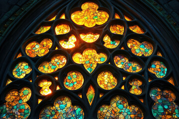 Poster - A radiant stained-glass window, showcasing intricate Gothic architecture and vibrant colors.