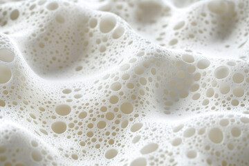 Poster - White fabric with a textured surface featuring numerous circular cutouts, creating a wavy, porous pattern.