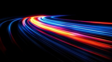 Aufkleber - vibrant light trails curve along dark background creating dynamic motion effect with blue, red and y