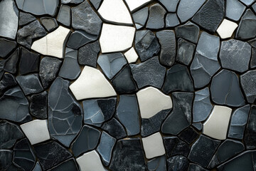 Aufkleber - Irregular grey and white stone mosaic wall texture, abstract background.