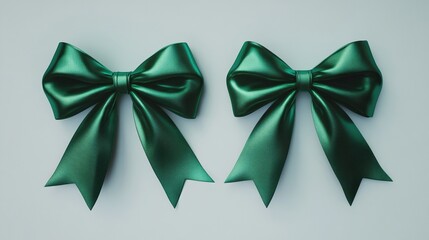 Wall Mural - Elegant Green Bow on White Background for Christmas Decor
