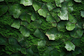Aufkleber - Cracked green surface covered with vibrant moss, creating a textured natural abstract.