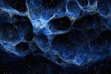 Abstract cosmic artwork depicting a vast, intricate network of glowing nebulae and stars.