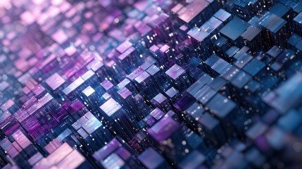 Poster - Precisely Aligned Glossy Blocks. Purple and Blue, Modern Tech Background. 3D Render.