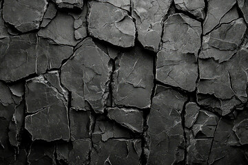 Poster - Dark, cracked stone texture. Irregular, fragmented surface with deep crevices.