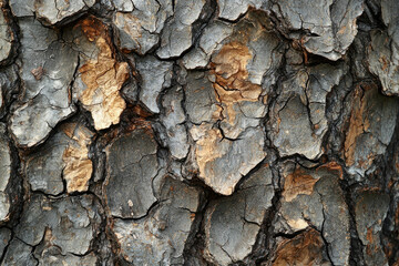 Poster - Close-up of textured tree bark, showing deep cracks and variations in color and tone.
