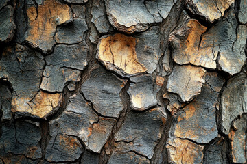 Poster - Close-up of textured tree bark, showing deep cracks and variations in color.