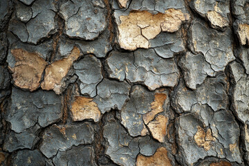 Poster - Close-up of tree bark texture showing cracked, gray and brown patterns.
