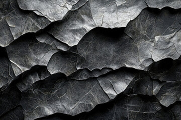 Poster - Close-up of dark, textured rock surface with layered, cracked formations.