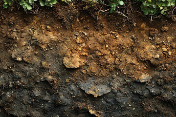 Poster - A close-up view of soil layers revealing different textures and colors.