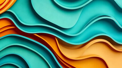 Poster - Colorful wavy patterns create a vibrant layered design featuring turquoise and orange shades in a modern artistic display