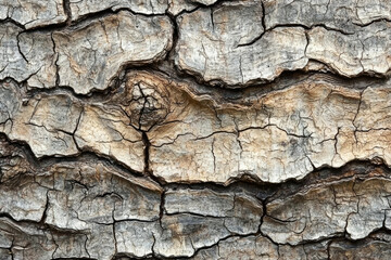 Poster - Close-up of deeply textured tree bark, showing cracks and patterns in shades of gray and brown.