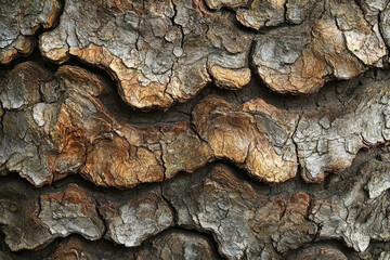 Poster - Close-up of textured tree bark, showing intricate patterns and color variations of brown and gray.