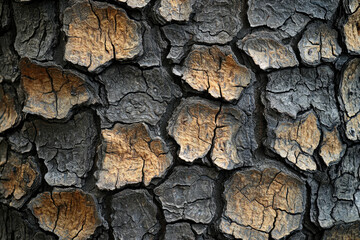 Poster - Close-up of textured tree bark, showing dark grey and light brown cracked patterns.