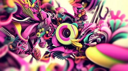 Wall Mural - the scene is set in a futuristic city street filled with vibrant neon lights and a colorful abstract