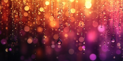 Poster - Colorful raindrops catch the light creating a beautiful bokeh background at dusk