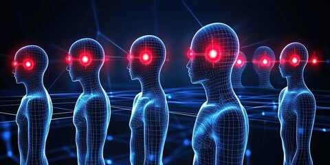Poster - Futuristic digital figures with glowing eyes convey a sense of advanced technology and innovation