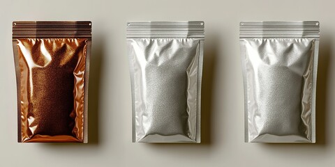 Poster - Decorative packaging of various metallic powders displayed in a clean, minimalistic arrangement on a neutral background