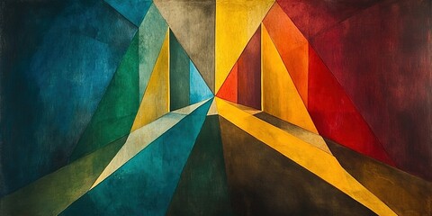 Poster - Colorful geometric shapes creating a dynamic visual path in an abstract artwork