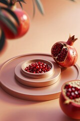 Poster - decorative arrangement of pomegranate seeds in a modern setting highlighting fresh fruit and natural