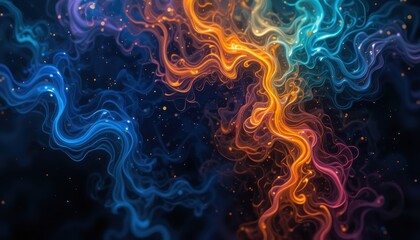 Wall Mural - Abstract swirling blue and orange smoke with sparks