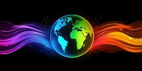 Poster - Vibrant representation of Earth with colorful waves illustrating connectivity and energy