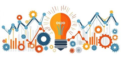Poster - Creative energy conceptualized through a light bulb surrounded by gears and charts in a modern design