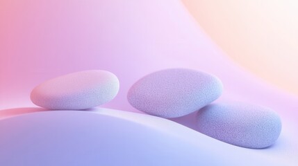 Poster - Minimalistic Zen-inspired arrangement featuring smooth pebbles on a pastel gradient background emphasizing tranquility and balance