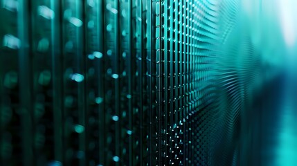 Aufkleber - Abstract turquoise mesh pattern with selective focus creating depth effect, metallic grid structure in dark background with bokeh lights for technology concepts.