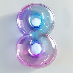 Poster - Glossy transparent number eight in gradient blue and pink colors with glass-like reflective surface and soft illumination on light background.