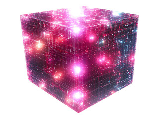 Poster - Intricate glowing cube, a mesmerizing digital art piece symbolizing complex data, technology, or the interconnectedness of modern life. Perfect for tech, AI, network, or science fiction projects.