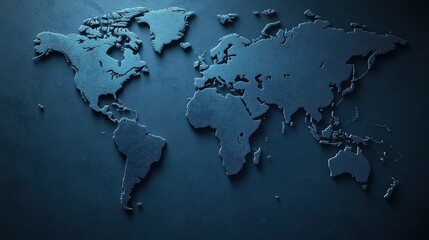 Poster - a blue world map on a dark background.