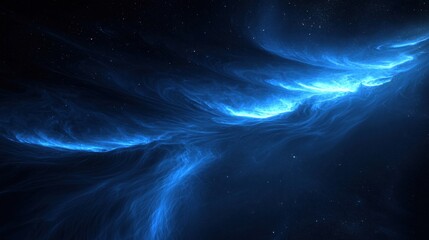 Poster - A mesmerizing blue nebula flows through the darkness of space, creating a stunning display of light and color. Stars twinkle amidst the cosmic scene, adding to its beauty