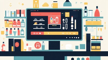 Fototapete - Stylized digital grocery order summary on a modern screen showcasing product details and a professional layout