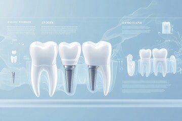 Aufkleber - Guide to the step-by-step process for dental implant placement in a smooth infographic format, featuring clean design and medical soft blue tones