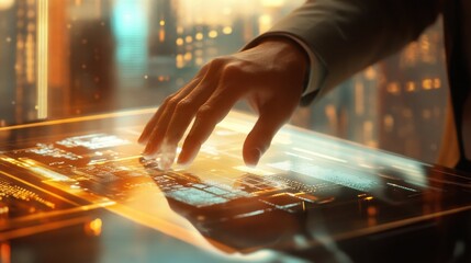 Poster - businessman hand working with new modern computer and business strategy as concept